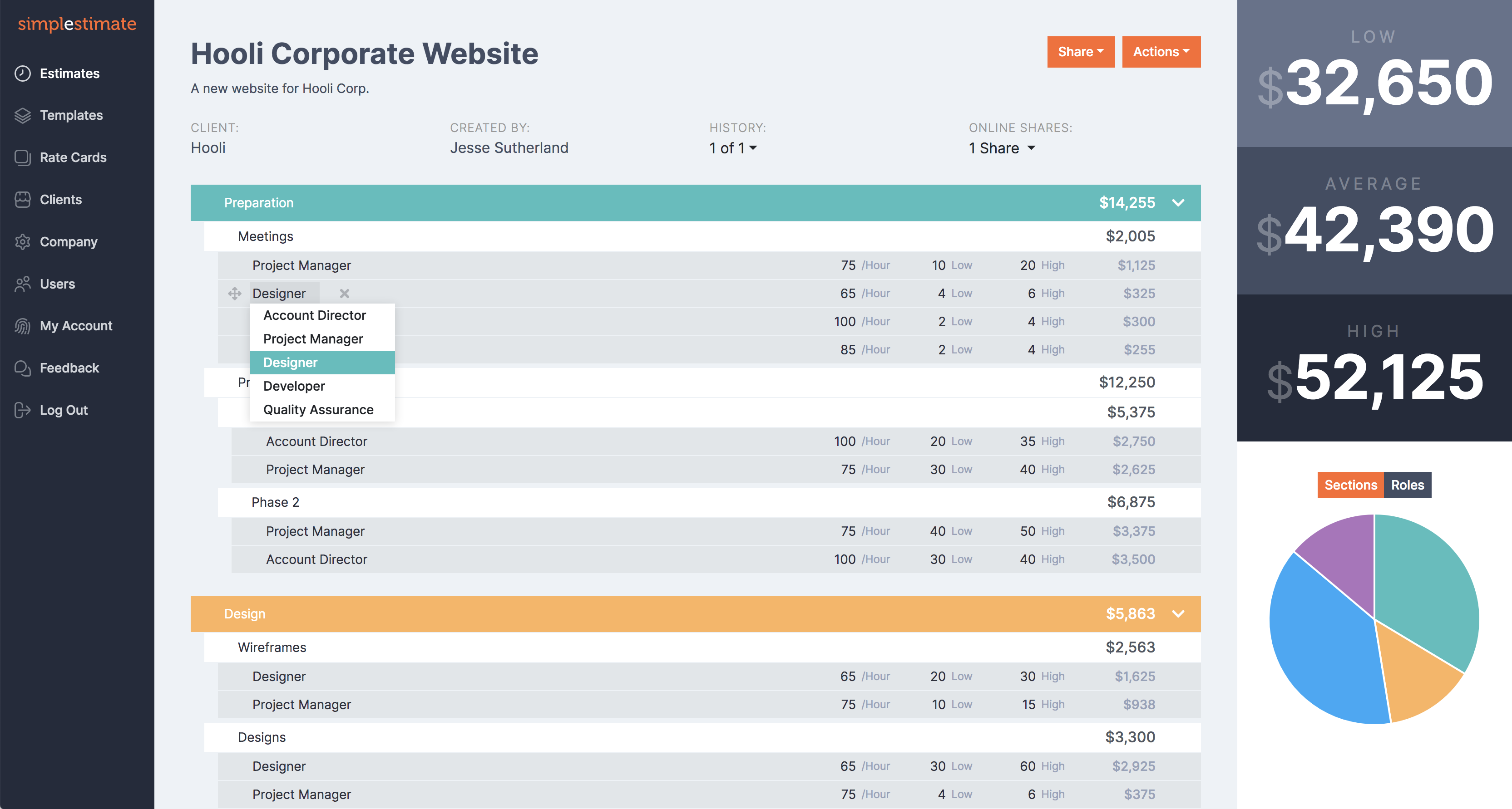 screenshot of Simple Estimate